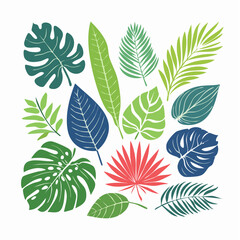 Fototapeta premium Collection of Tropical Leaves in Various Colors and Styles