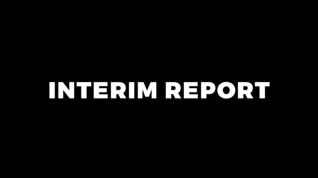 A modern white text animation for an interim report company presentationpsession rolls in over a black background, creating a sharp, clean finance session opener for corporations