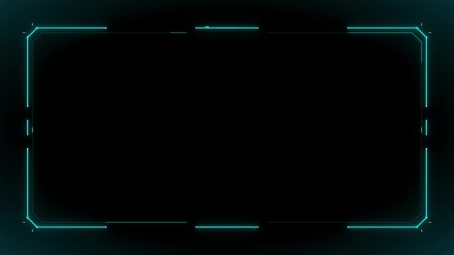 Futuristic holographic interface frame with cyan glowing lines on a dark background