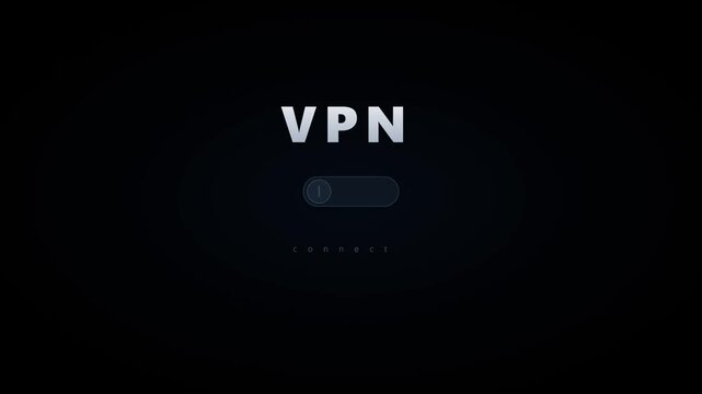 Futuristic VPN interface with glowing text and a digital toggle switch on a dark background