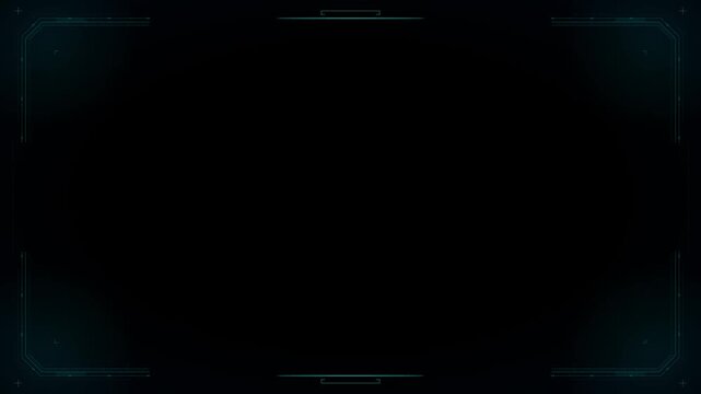 Minimalist dark digital frame with subtle glowing cyan corner accents and a central black void for integration