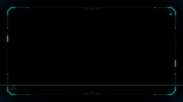 Minimalist futuristic digital interface frame with cyan lines and data points on a black background