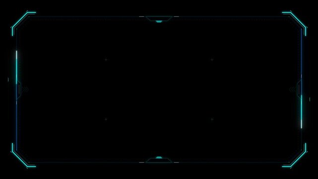 Modern digital frame with sharp blue and cyan neon lines on a black background