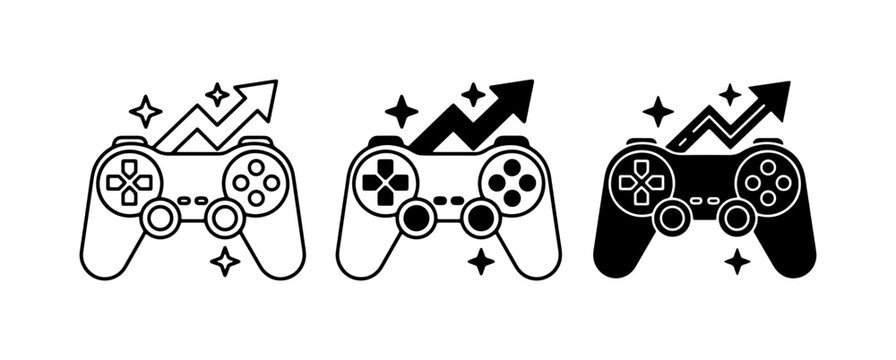 Video Game Controller Growth Icons, Gaming Performance Increase, Success Vector Set