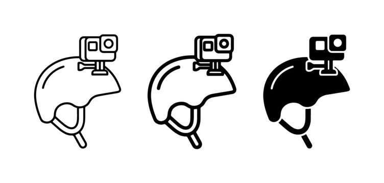 Action Camera Helmet Icons, Sports Recording Equipment, Adventure Gear Set