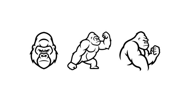 Illustrated Gorilla Characters in Various Dynamic Poses.