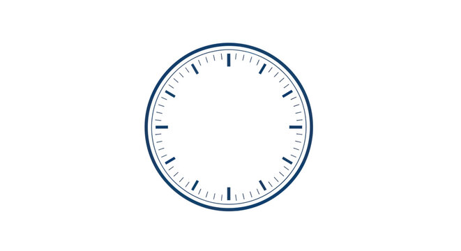 Blank Clock Face with Blue Rim and Markings on White Background