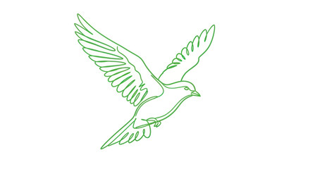 Naklejka premium Green outline of a dove flying against a white background, symbol of peace and freedom.