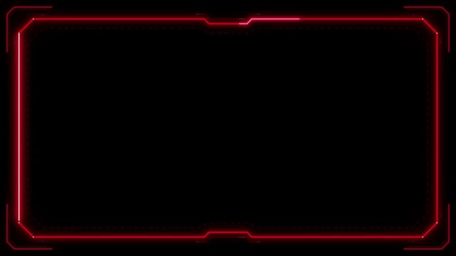 Sci-fi digital interface frame with bright red glowing lines and geometric shapes