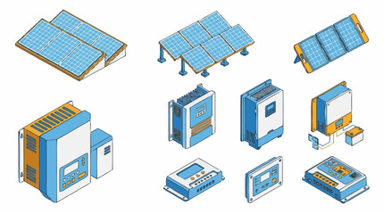 Solar panel system isometric icons set. © Rina