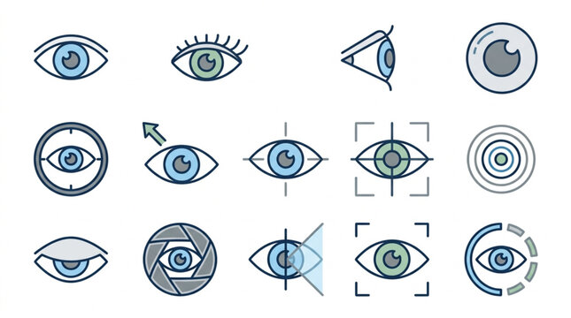 Collection of stylized eye icons representing vision and surveillance.