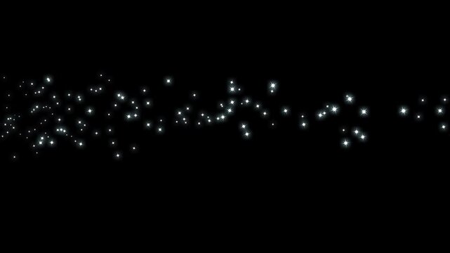 Luxury white glitter star sparkles line trail, simple doodle magic path, Bright twinkle stars generate a sparkling glitter wave, glitter stars particles line trail fast motion on black screen.4k
