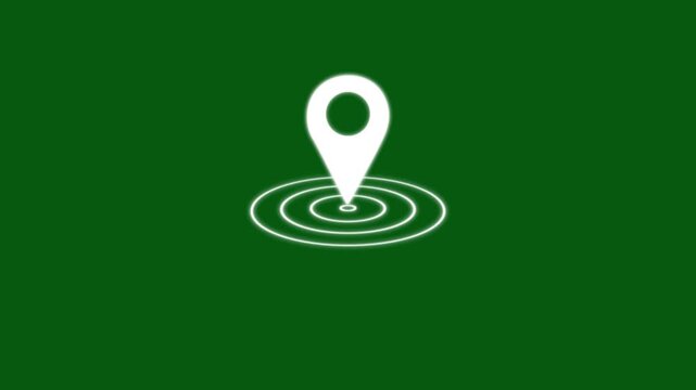 Map pointer icon with pin symbols navigation and location marker, white business location map on green screen video, motion graphic map visuals,  Route path dashed line pointer icon animation loop.