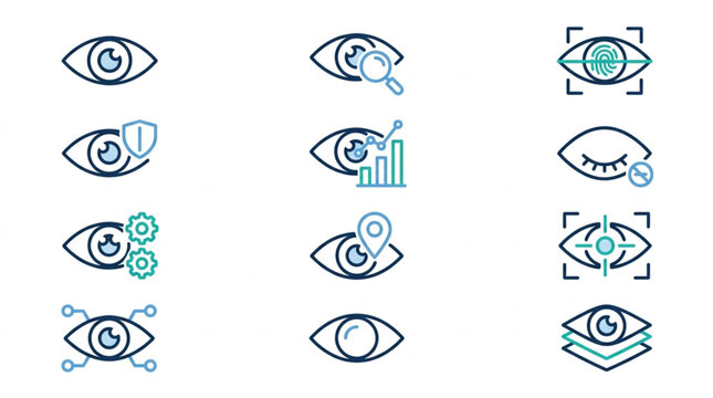 Collection of eye icons representing various digital and security functions.