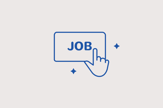 Digital button with job text and hand clicking gesture line icon for vacancy application forms. Vector illustration for mobile workforce marketplace submission user interfaces.