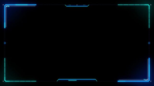 Modern digital frame with glowing blue and teal neon accents on a black canvas