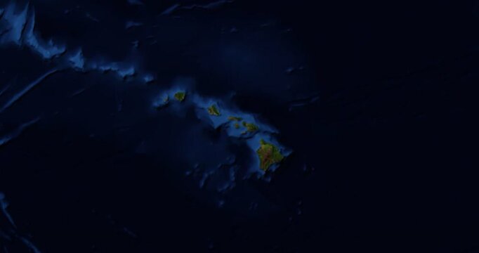 Hawaii on Globe. Zoom into the island with Earth spinning in space. High detail physical world map with Hawaii on it. Elements of this image furnished by NASA.