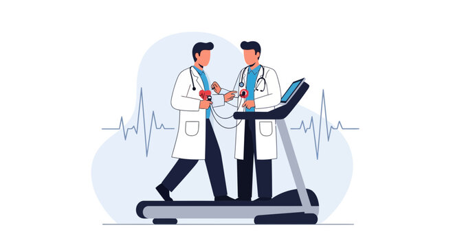 Doctors Monitoring Treadmill Stress Test for Heart Health