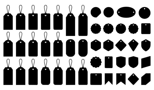 Minimal blank paper tag and label vector set isolated on white background