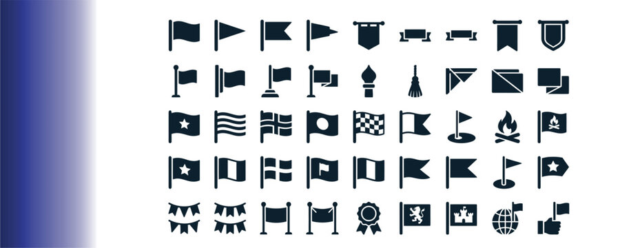 Collection of diverse historical flags and banners in a flat design