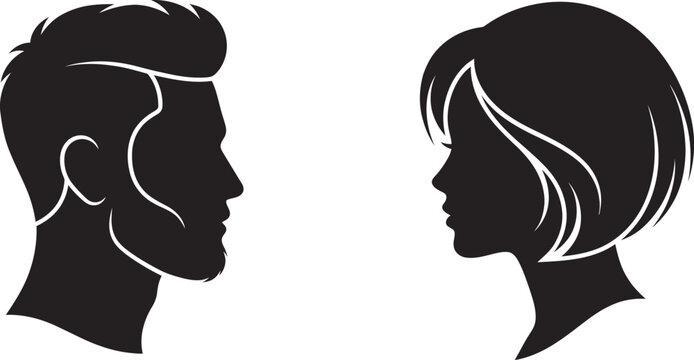Side profile male and female silhouettes human face collection