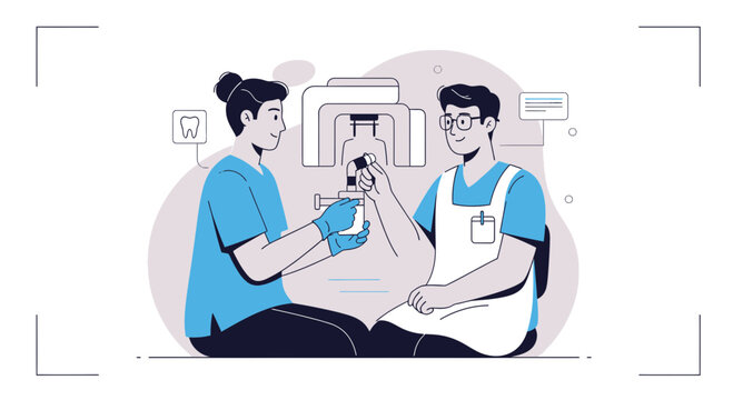 Dentist Examining Patient with Dental X-ray Machine, Oral Healthcare