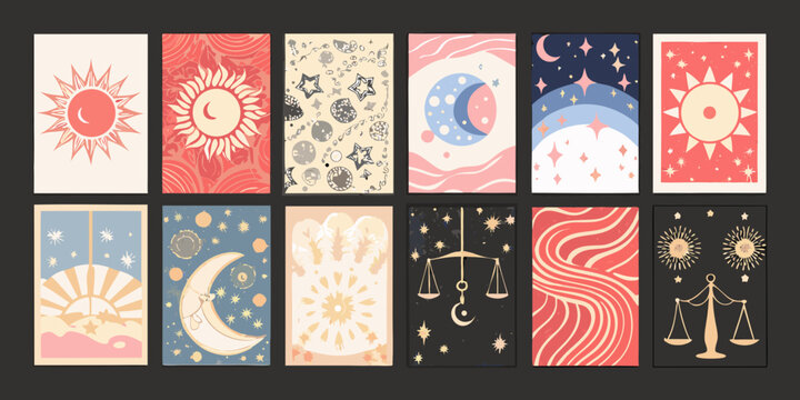 tarot card backs collection whimsical celestial illustration style