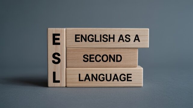 English as a Second Language concept with wooden blocks