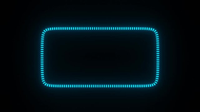 Cyan neon glowing dotted border frame with moving dots traveling around rectangle loop animation