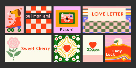 Fototapeta premium collection of vintage style postcard illustrations with playful designs