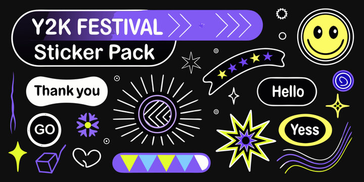 y2k festival sticker pack illustration with vibrant design elements