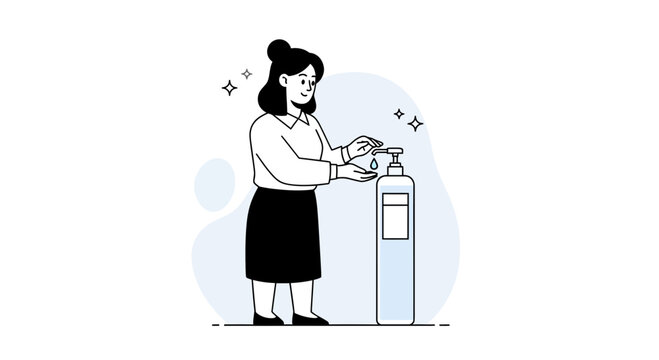 Woman applying hand sanitizer to prevent spread of germs | Hygiene illustration
