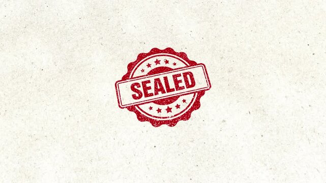 Sealed Wooden Stamp Animation with Red Ink on White Paper Background