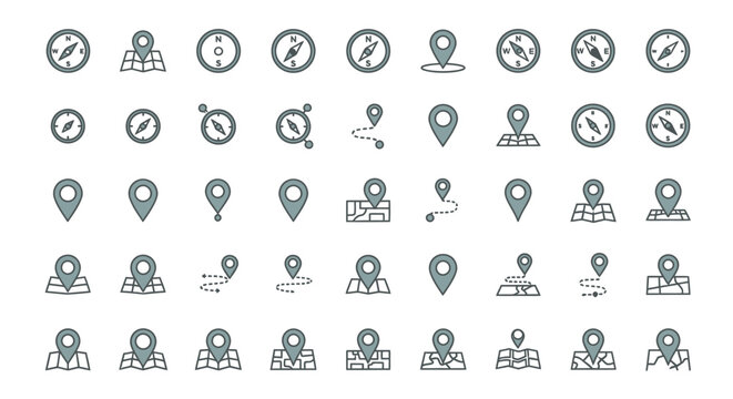 Navigation Icons: Compass and Map Pin Set