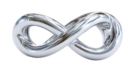Fototapeta premium Shiny chrome infinity symbol sculpture with smooth intertwining loops on white background