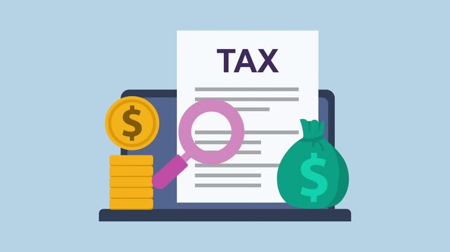 Paying income tax and finance from computer 2d Animation with Alpha Matte