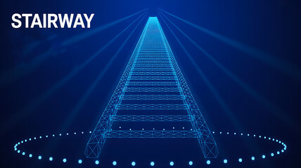 Obraz premium Futuristic glowing stairway with blue neon light and abstract background