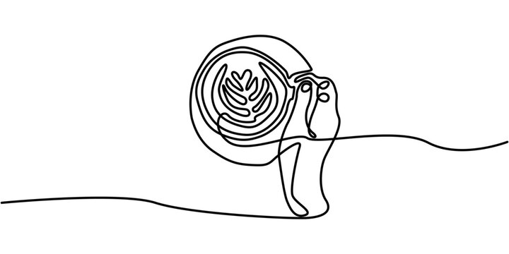 Continuous Line Drawing Coffee Cup With Latte Art