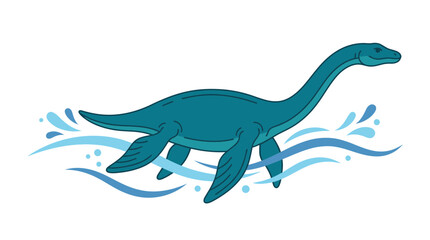 Illustration of a blue plesiosaur swimming in water © Eleven Lab