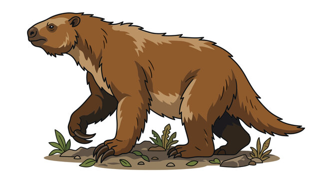 Illustration of a Megatherium prehistoric mammal walking on ground