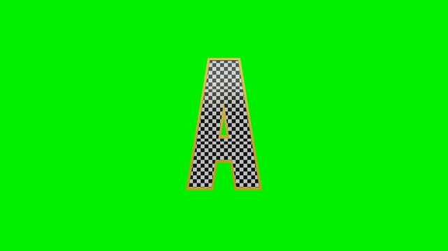 3d checkered alphabet letters animation on green screen background