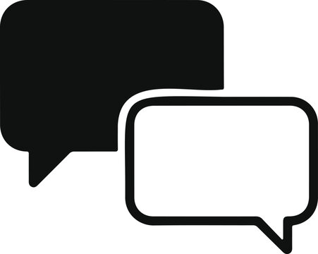 Two black and white speech bubbles on transparent background for communication and dialogue illustration
