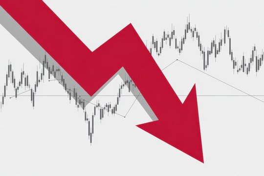 Red arrow pointing down on stock market chart