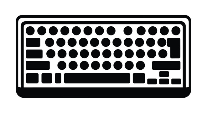Black and white silhouette of a modern computer keyboard showing various keys for efficient typing and data entry in a home or professional office setup.