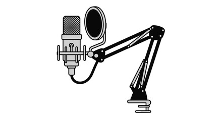 Fototapeta premium High quality studio condenser microphone mounted on a flexible boom arm with a pop filter for professional podcasting and high-fidelity sound recording.