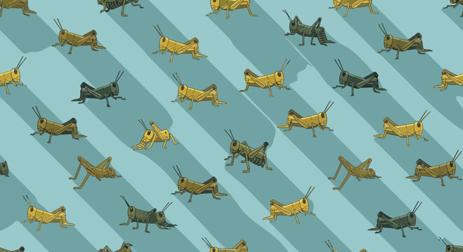 Pattern of Grasshoppers on Blue Striped Background