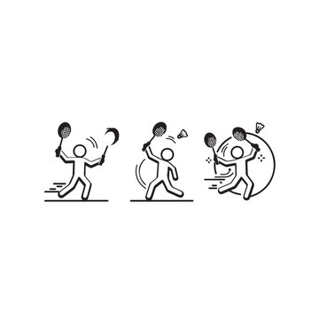 Illustrated sequence of badminton playing techniques and movements.