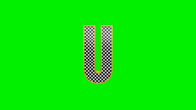 3d checkered alphabet letters animation on green screen background