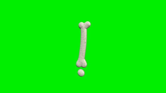 3d cracked bone exclamation mark punctuation animation on green screen background