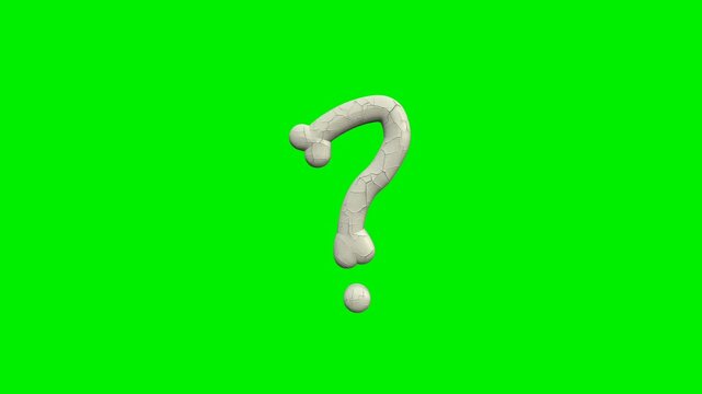 3d cracked bone question mark punctuation animation on green screen background